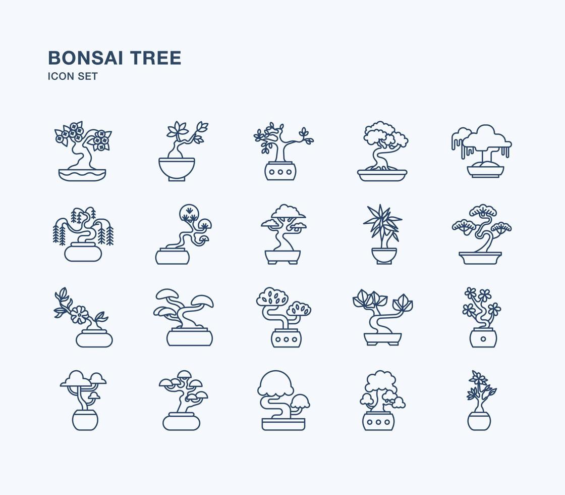 Bonsai tree outline icon set vector