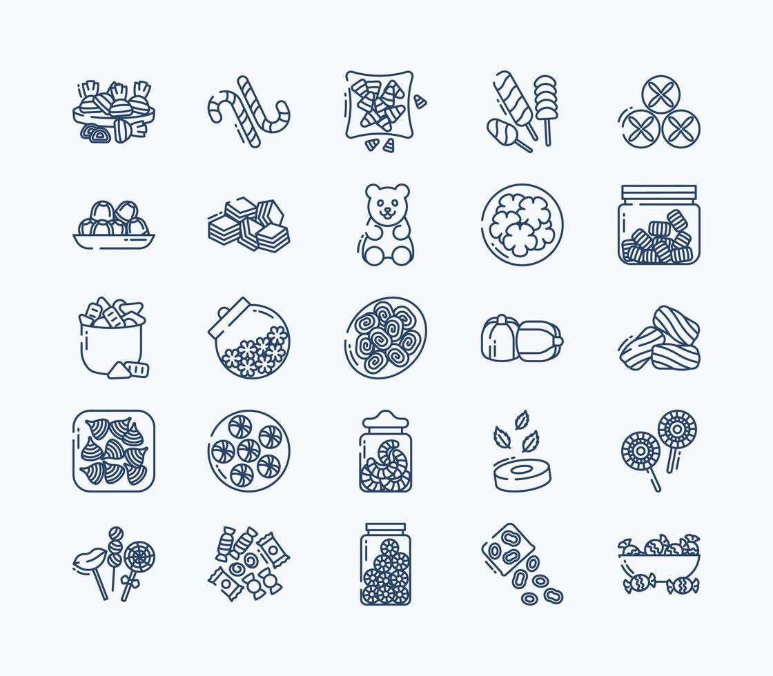 conjunto de iconos de contorno de dulces y chocolates vector