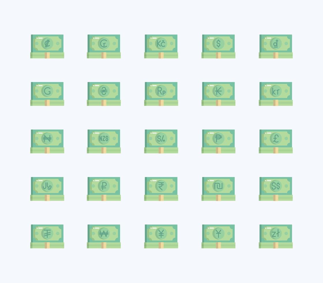 Currency flat icon set vector