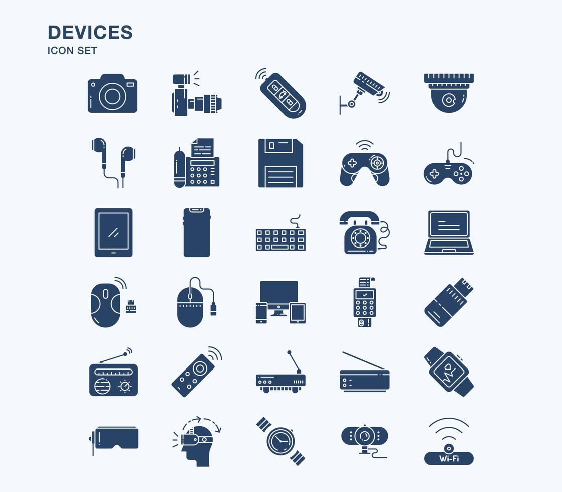 Devices and gadgets solid icon set vector