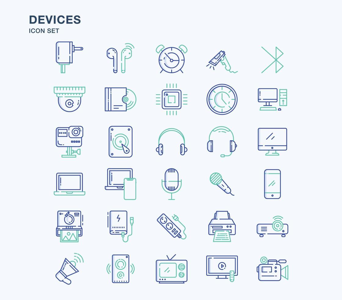 dispositivos y gadgets esquema conjunto de iconos de colores vector