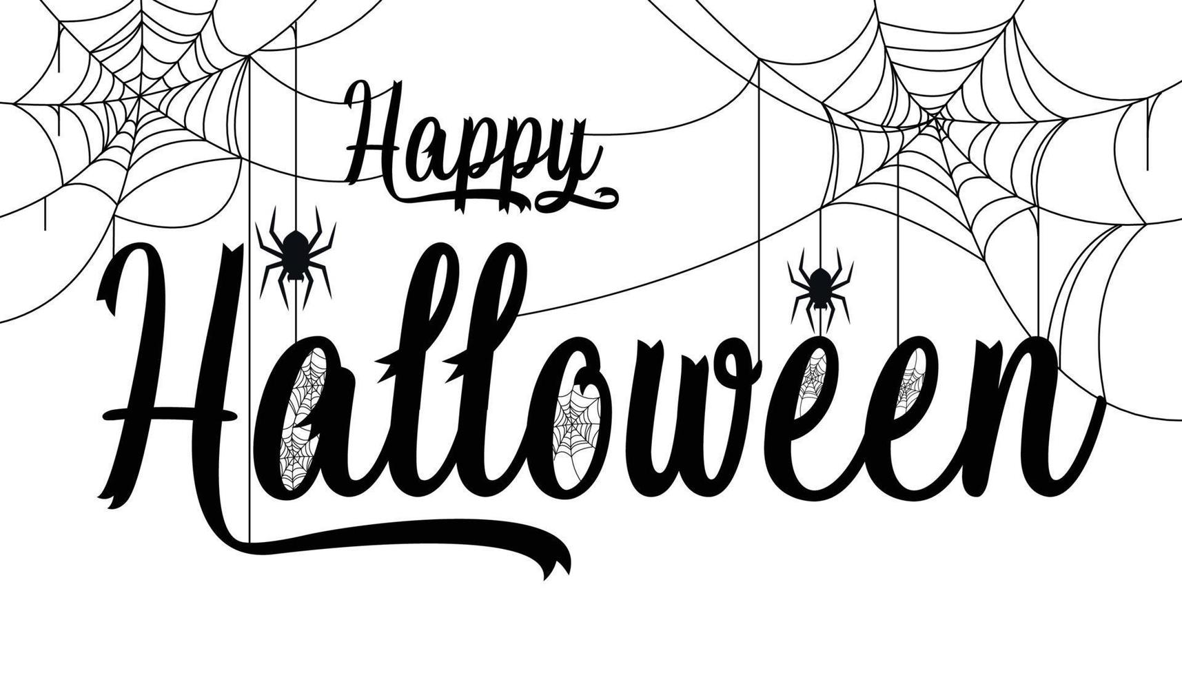 Happy Halloween lettering. Handwritten calligraphy with spider web and bats for greeting cards, posters, banners, flyers and invitations. Happy Halloween text, holiday background vector