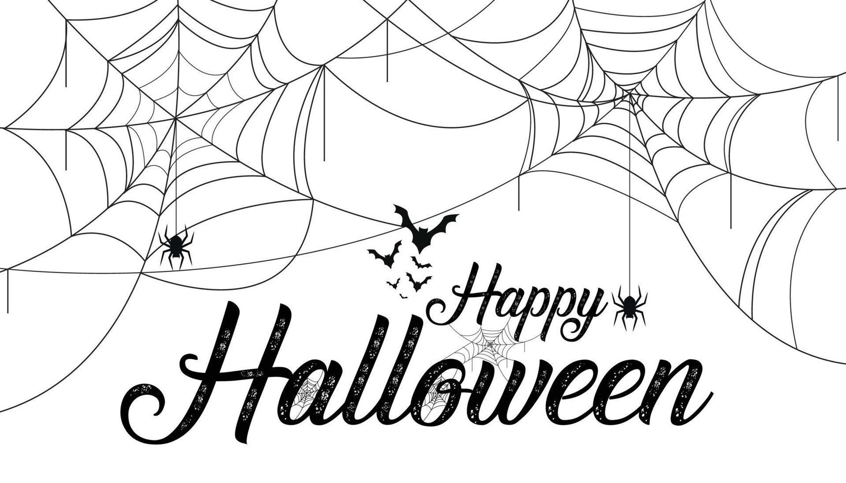 letras de feliz halloween. caligrafía manuscrita con telaraña y murciélagos para tarjetas de felicitación, afiches, pancartas, volantes e invitaciones. feliz texto de halloween, fondo de vacaciones vector