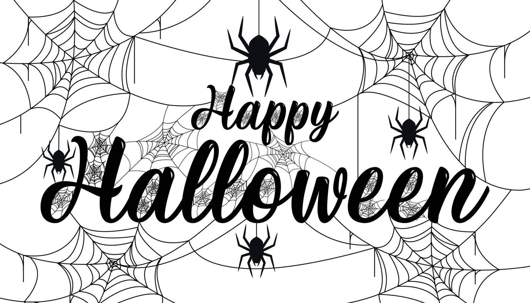 letras de feliz halloween. caligrafía manuscrita con telaraña y murciélagos para tarjetas de felicitación, afiches, pancartas, volantes e invitaciones. feliz texto de halloween, fondo de vacaciones vector