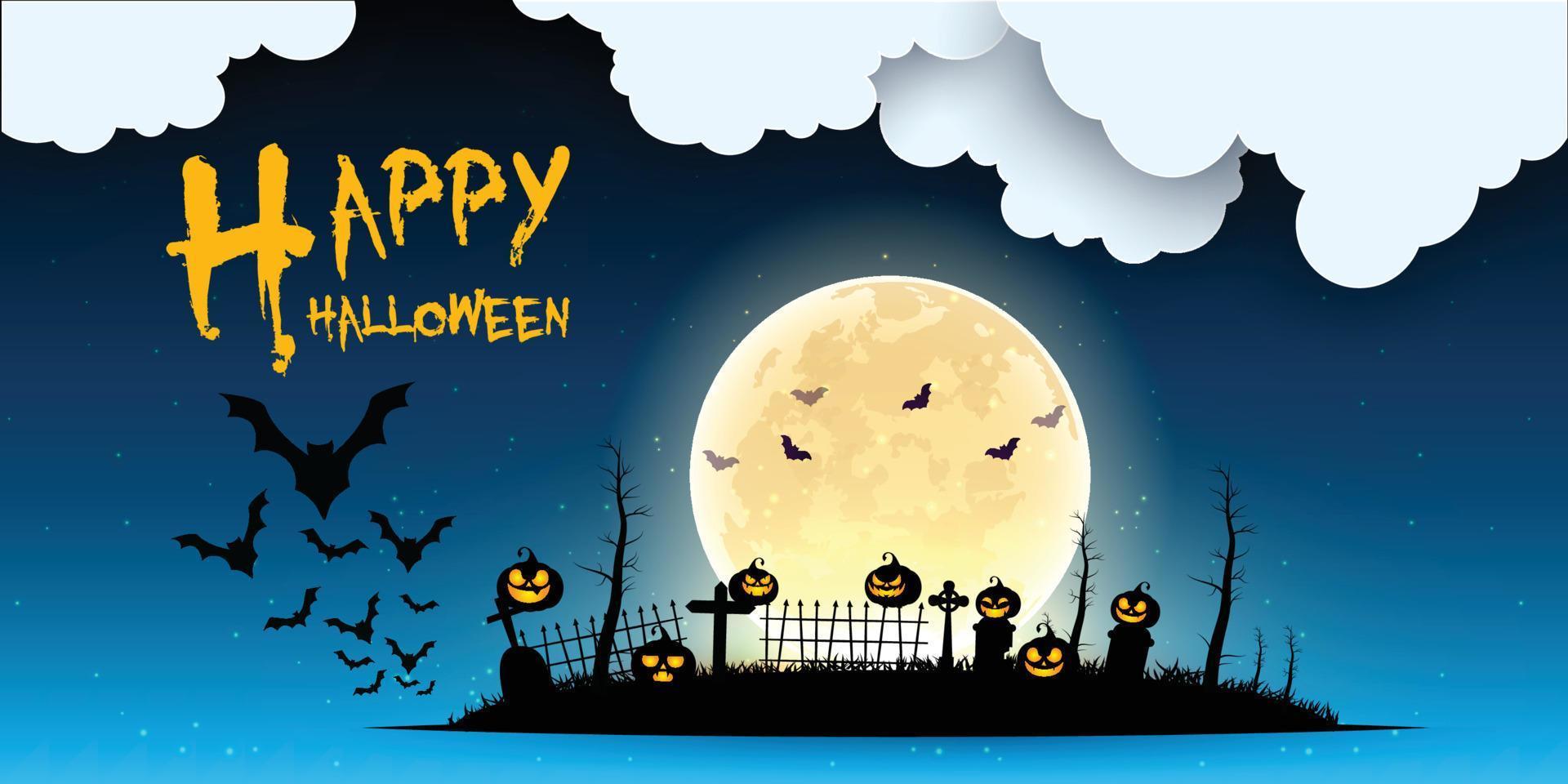 línea de tiempo de la página de portada de facebook de venta de halloween, plantilla de banner de anuncio web con calabazas, murciélagos y nubes sobre fondo naranja diseño de concepto de diseño moderno vector