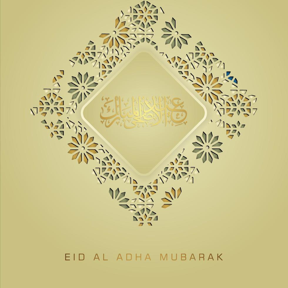 diseño lujoso y elegante saludo eid al adha con color dorado en caligrafía árabe y detalle ornamental islámico texturizado de mosaico. ilustración vectorial vector