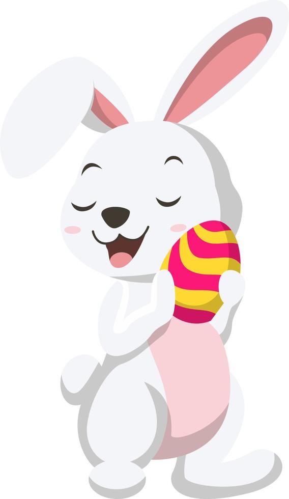 Cute little white bunny holding Easter egg vector