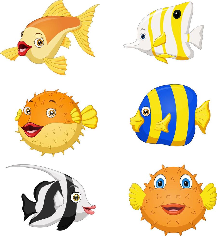 linda colección de dibujos animados de peces tropicales vector