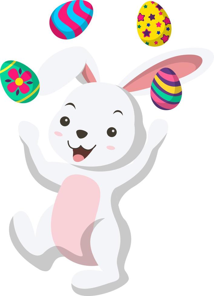 Cute little white bunny junggling easter egg vector