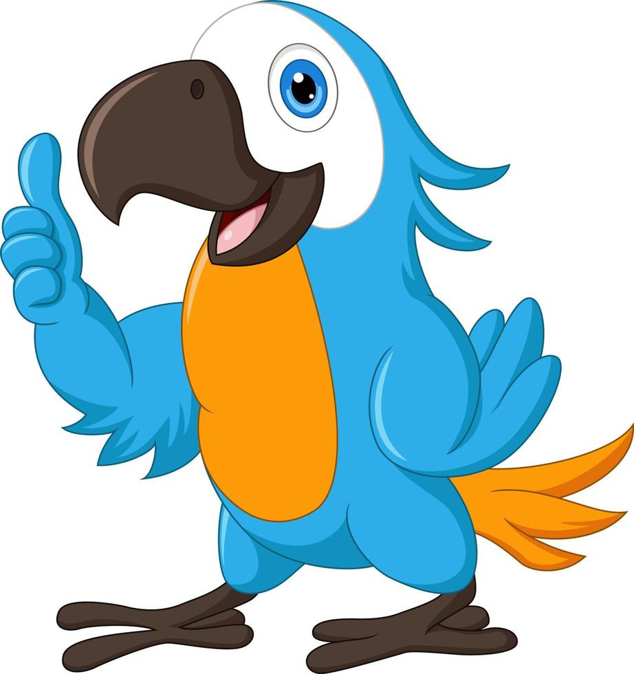 Cartoon funny blue macaw giving thumb up vector
