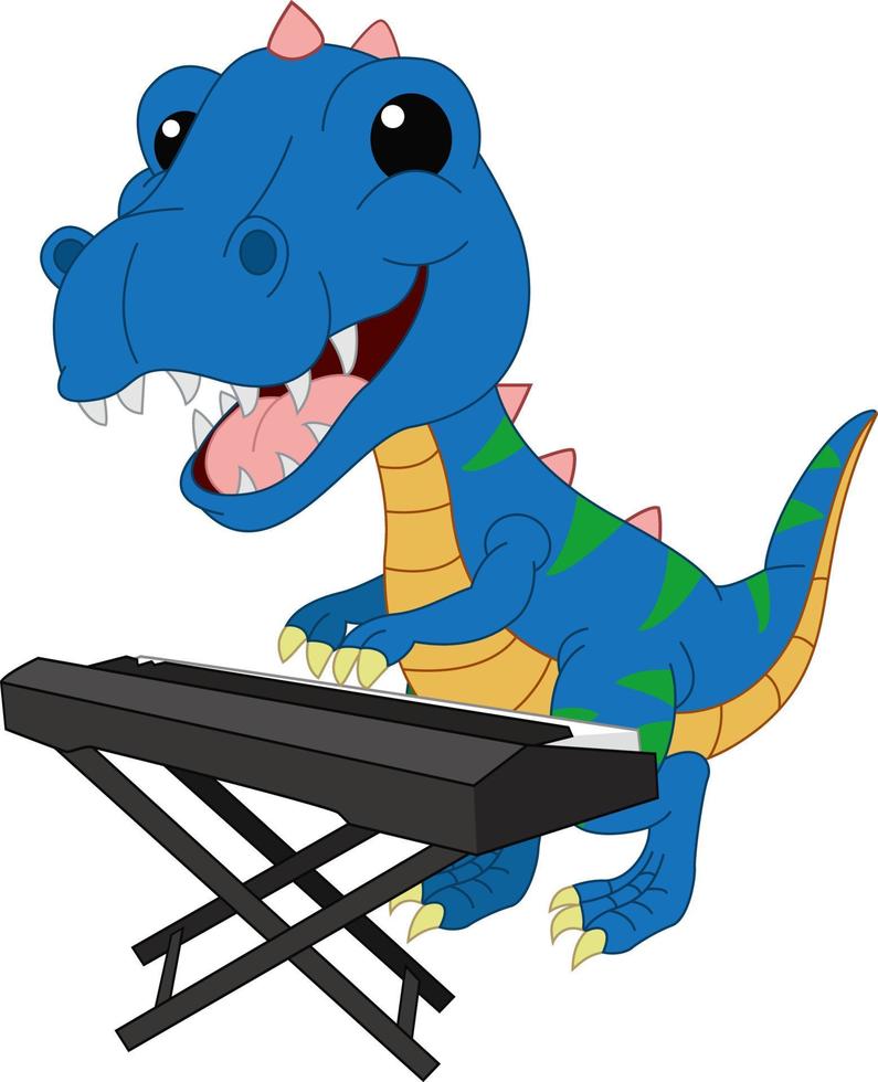 linda caricatura de dinosaurio azul tocando un piano vector