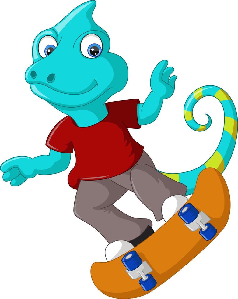 Cute chameleon cartoon playing a skateboard vector