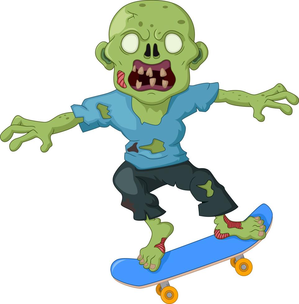 Creepy zombie cartoon riding skateboarding vector