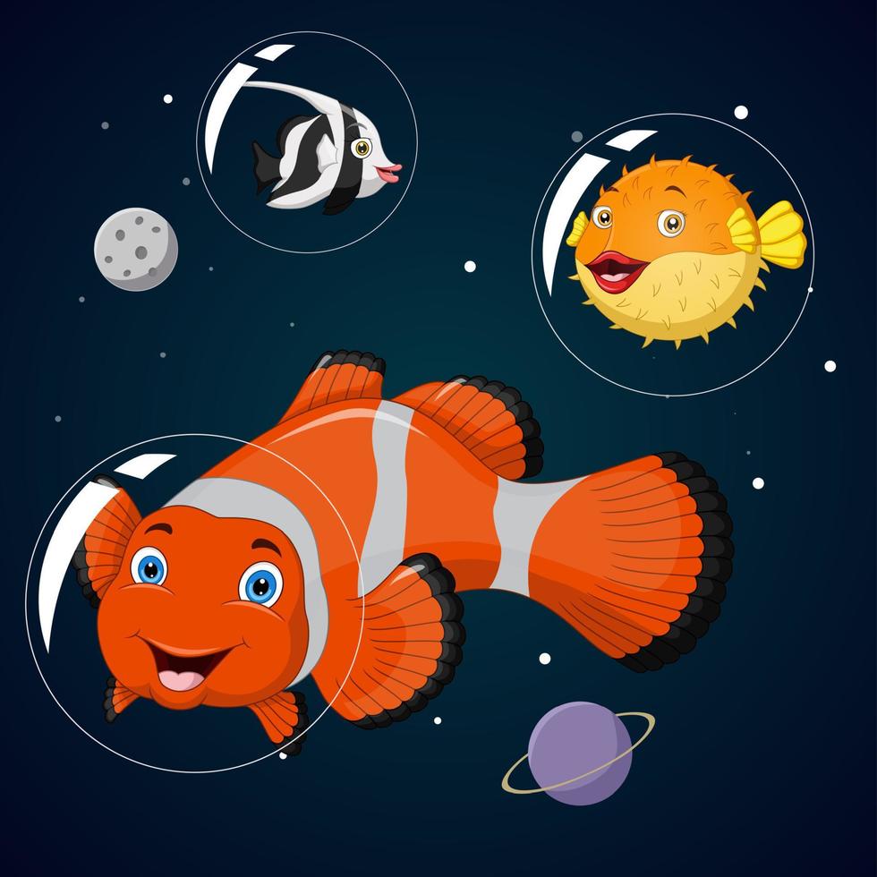 Cute fish animal in outer space 9780522 Vector Art at Vecteezy