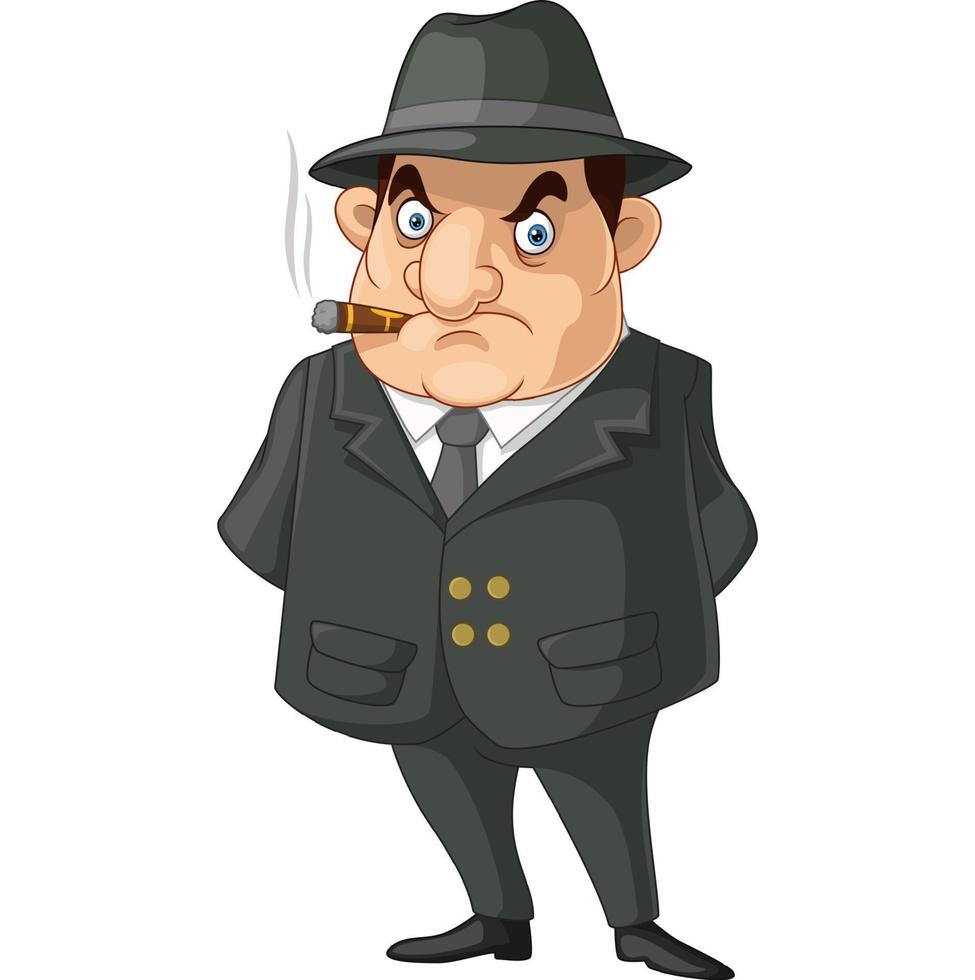 lindo detective hombre dibujos animados fumar cigarrillo vector