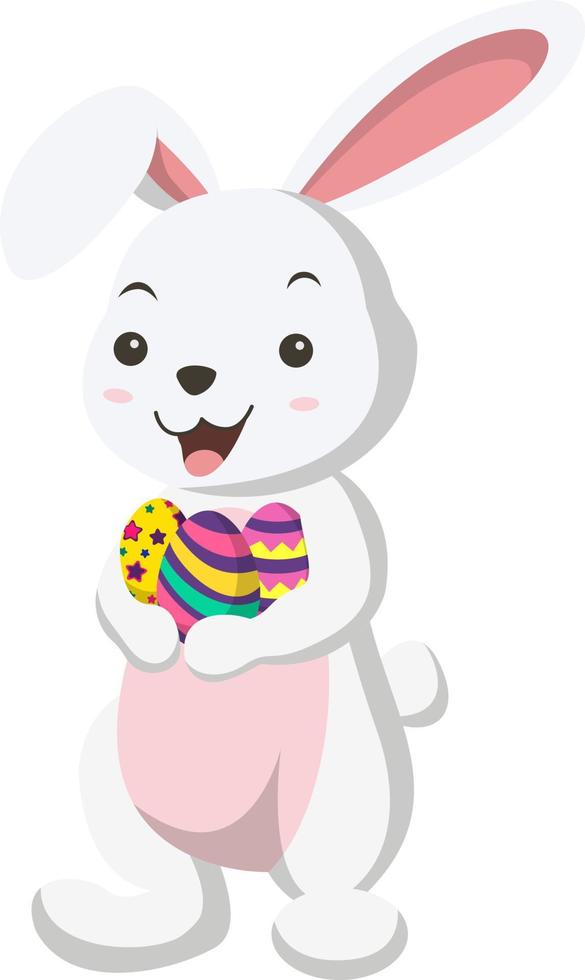 Cute little white bunny holding Easter eggs vector