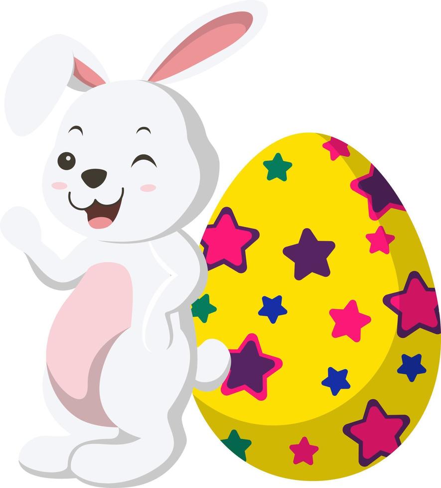 Cute little white bunny with Easter egg vector