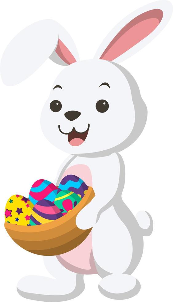 Cute little white bunny with basket of Easter egg vector