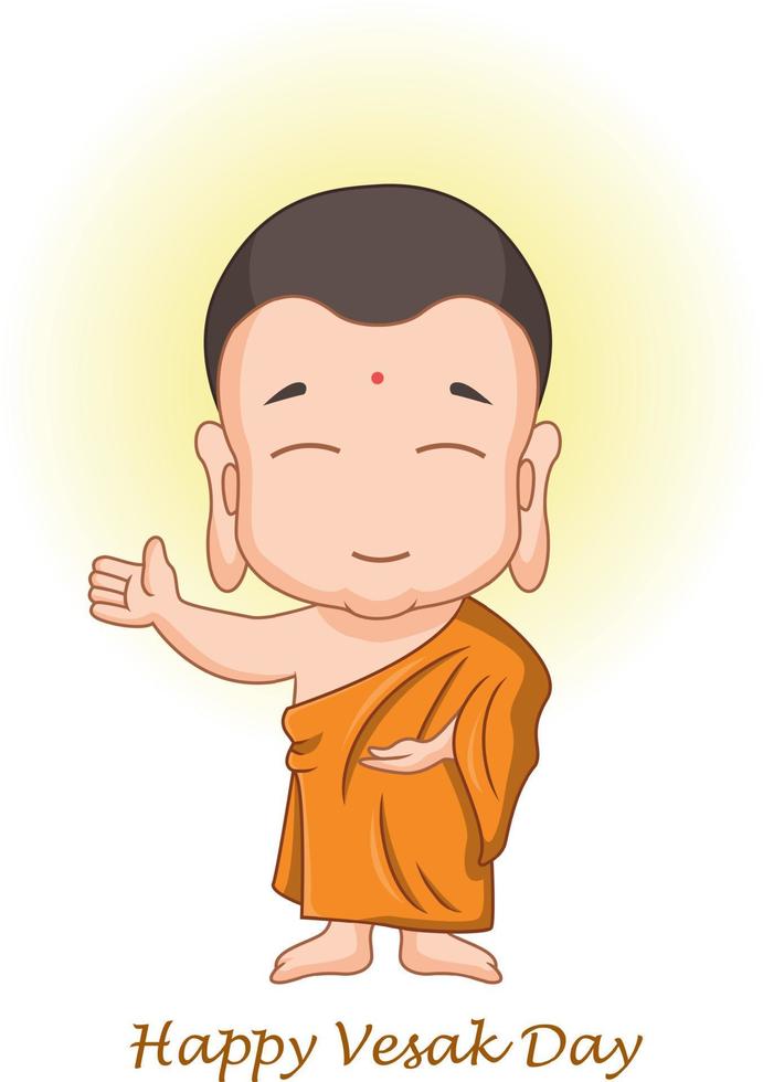 feliz día de vesak con el señor buda de dibujos animados vector