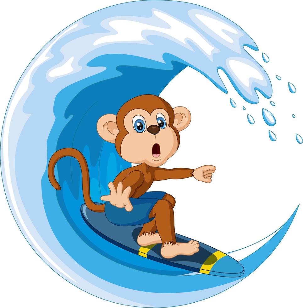 Cute monkey cartoon playing surfboard vector