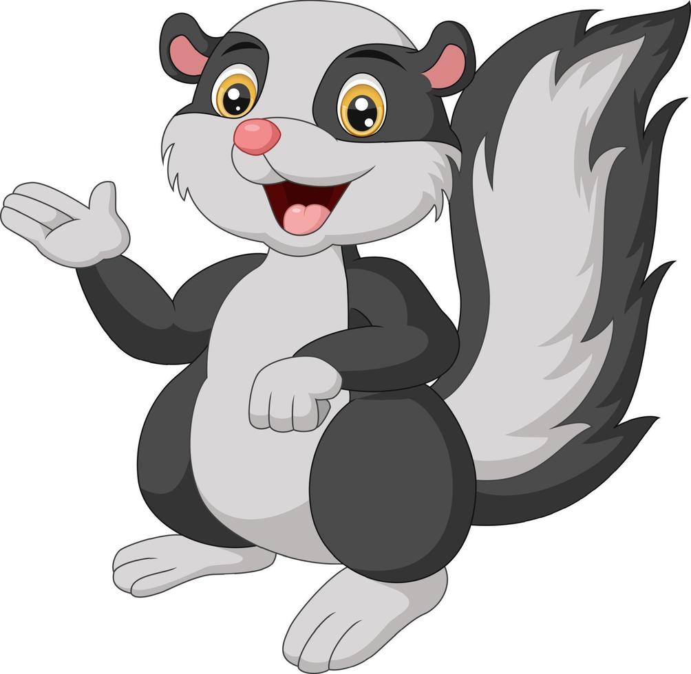 Cute skunk cartoon waving hand vector