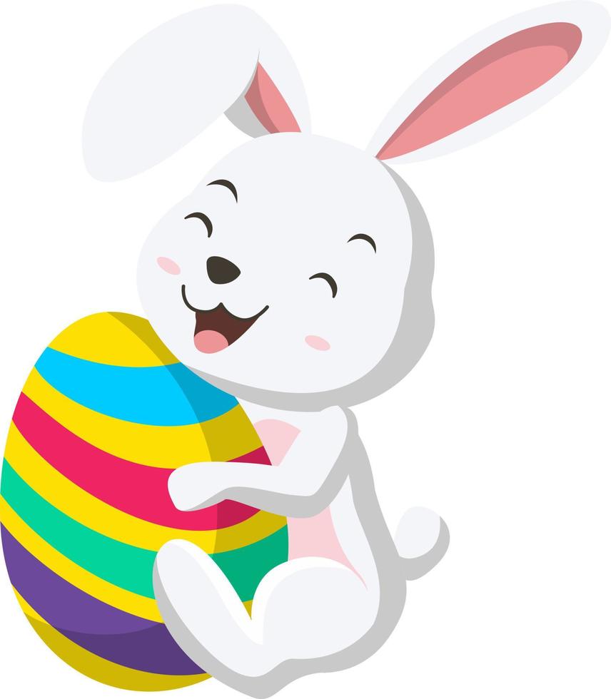 Cute little white bunny holding Easter egg vector