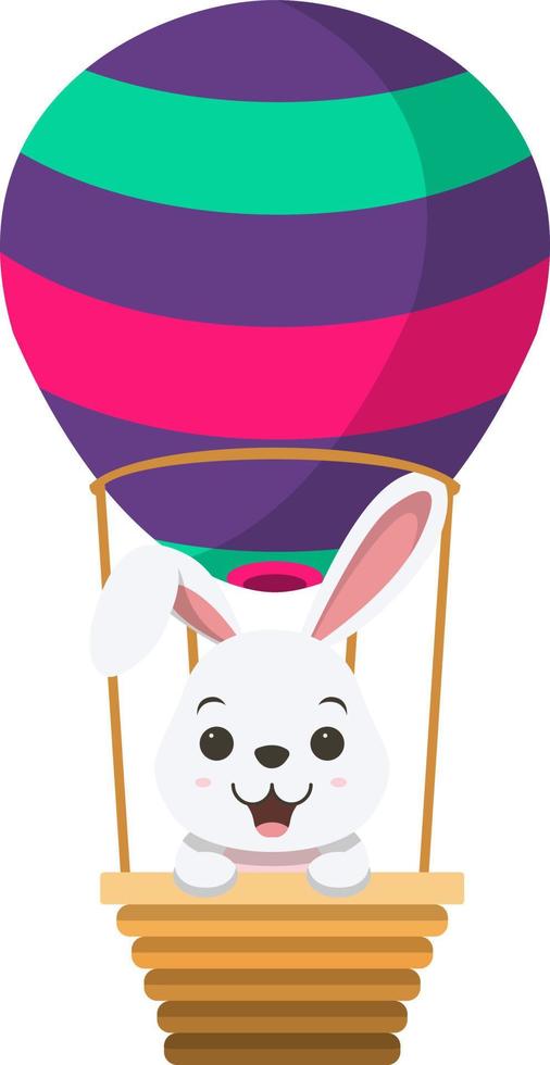 Cute little white bunny floating on hot air balloon vector