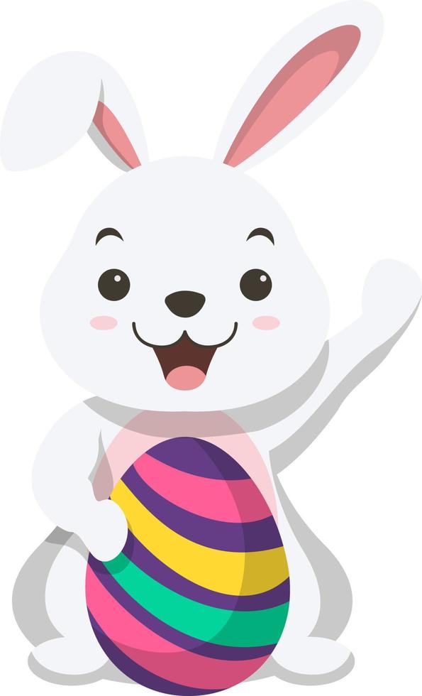Cute little white bunny holding Easter egg vector