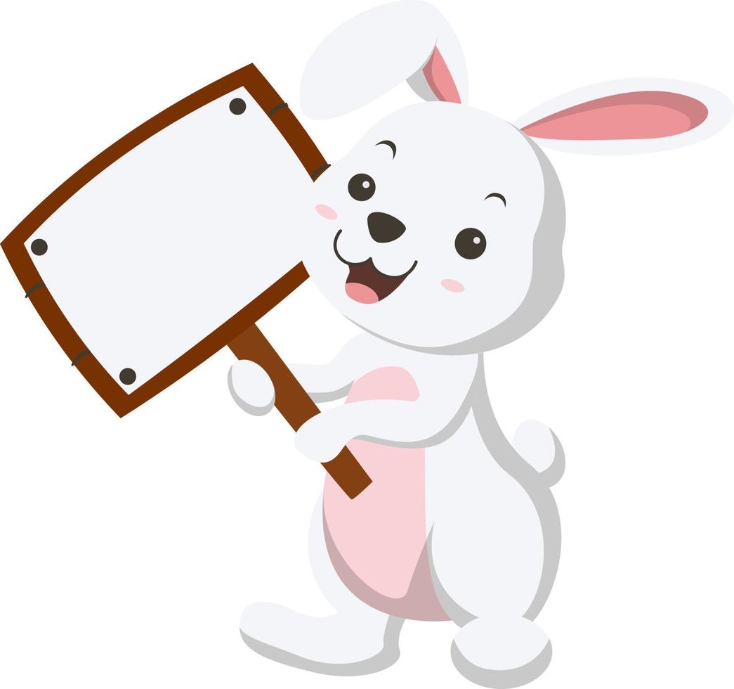 Cute little white bunny holding blank plank sign vector