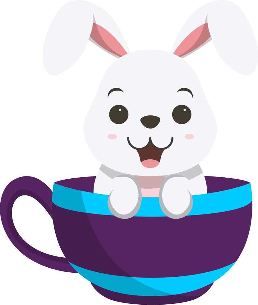 Cute little white rabbit in the mug vector