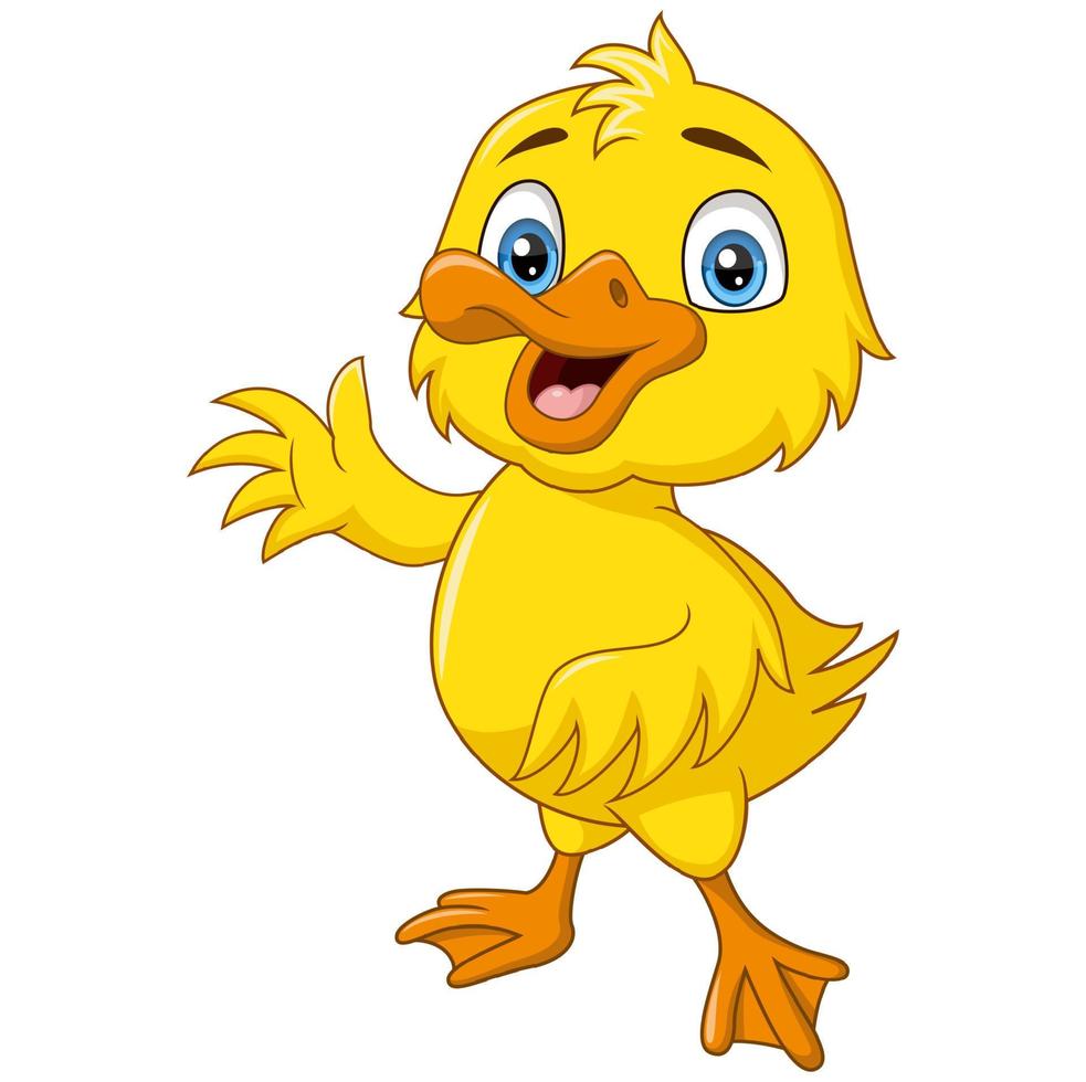 Cute baby duck cartoon waving hand vector