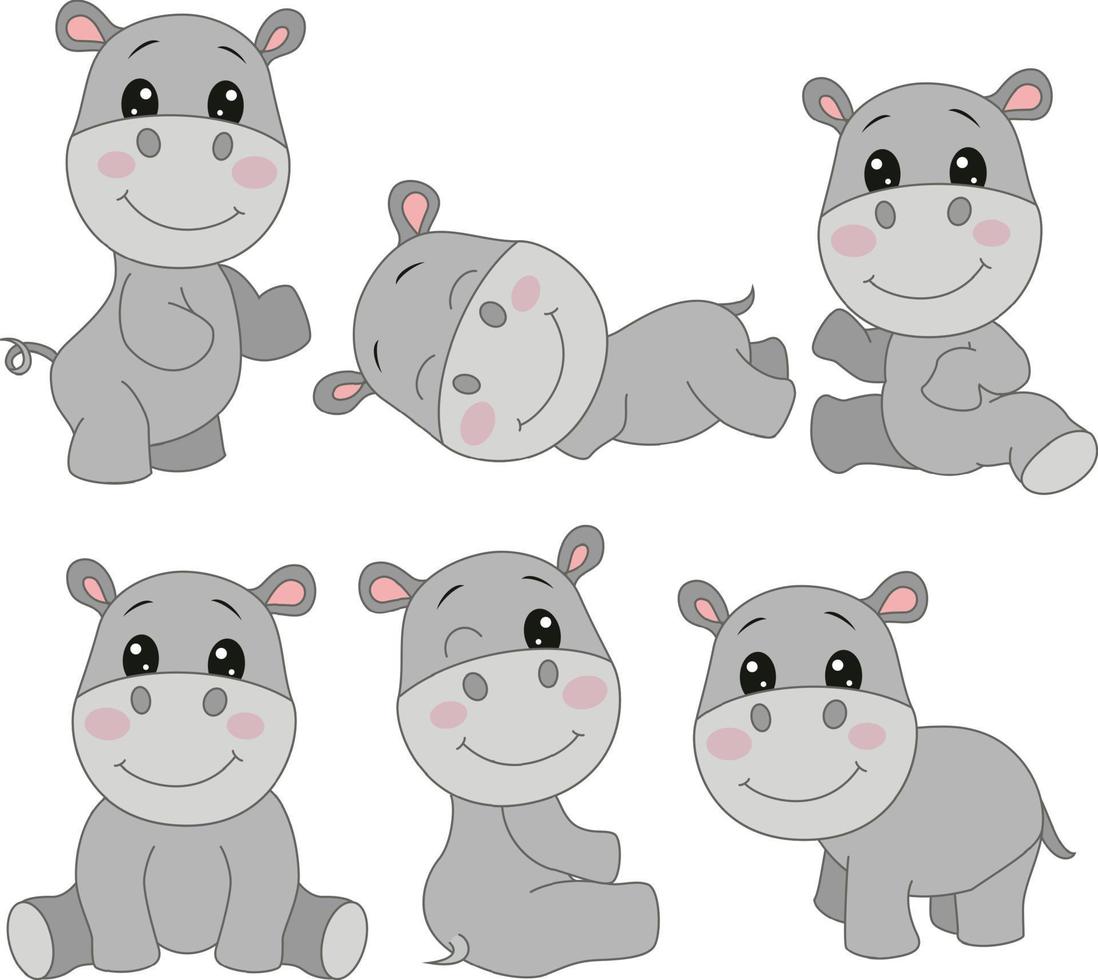 Cute baby hippos in different pose vector