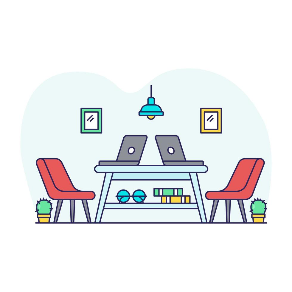 Unique design illustration of office desk, flat vector