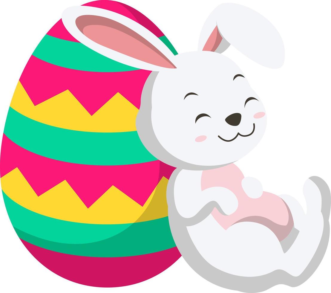 Cute little white bunny with Easter egg vector