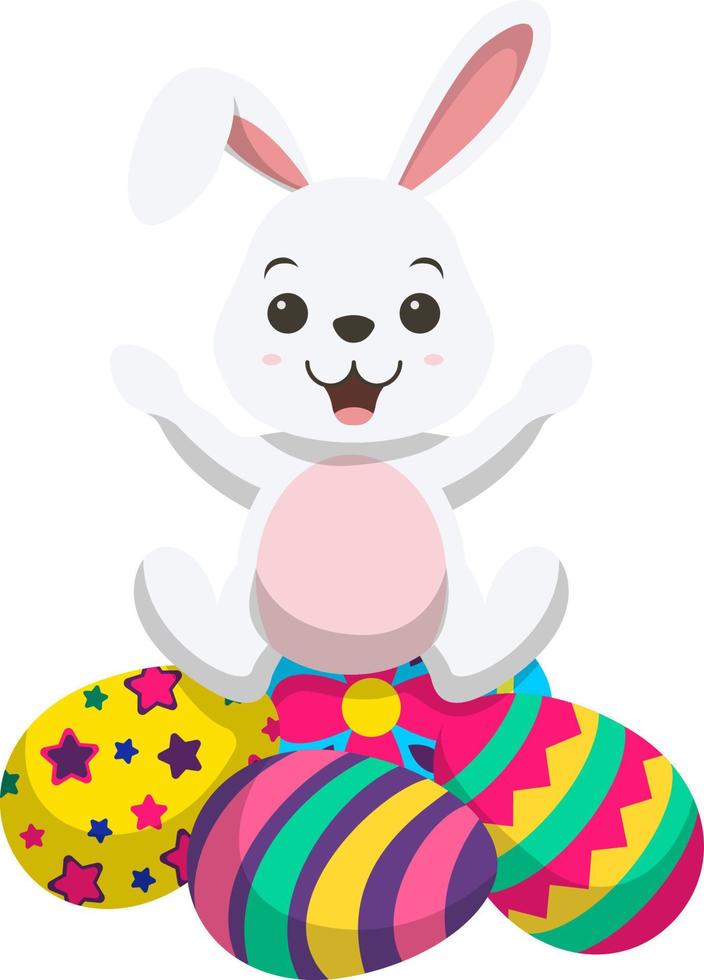 Cute little white bunny with decorated Easter egg vector