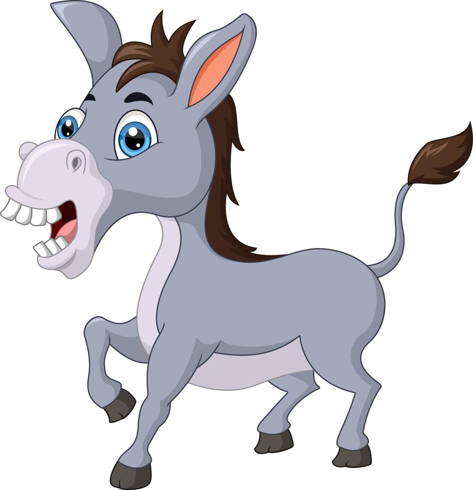 lindo, burro, caricatura, blanco, plano de fondo vector