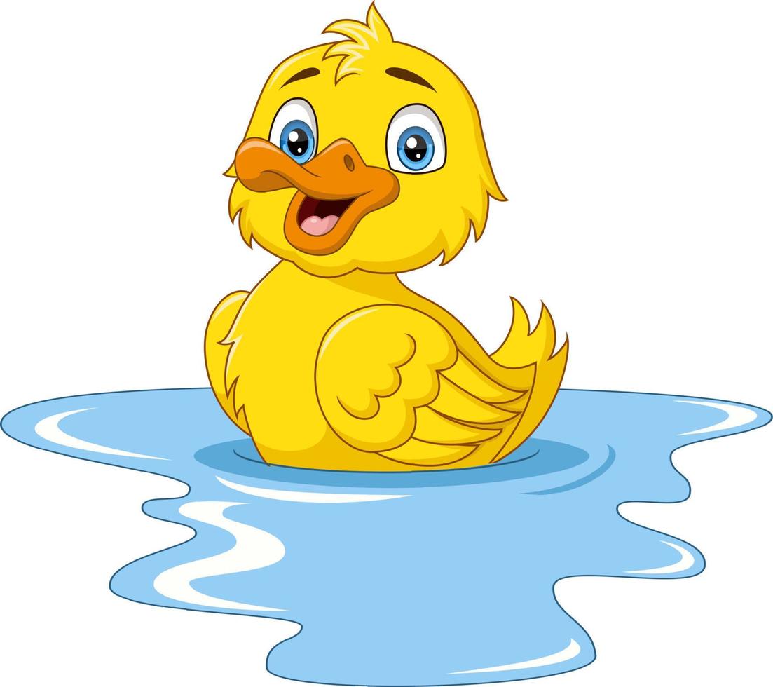 Cute baby duck cartoon floats on water vector