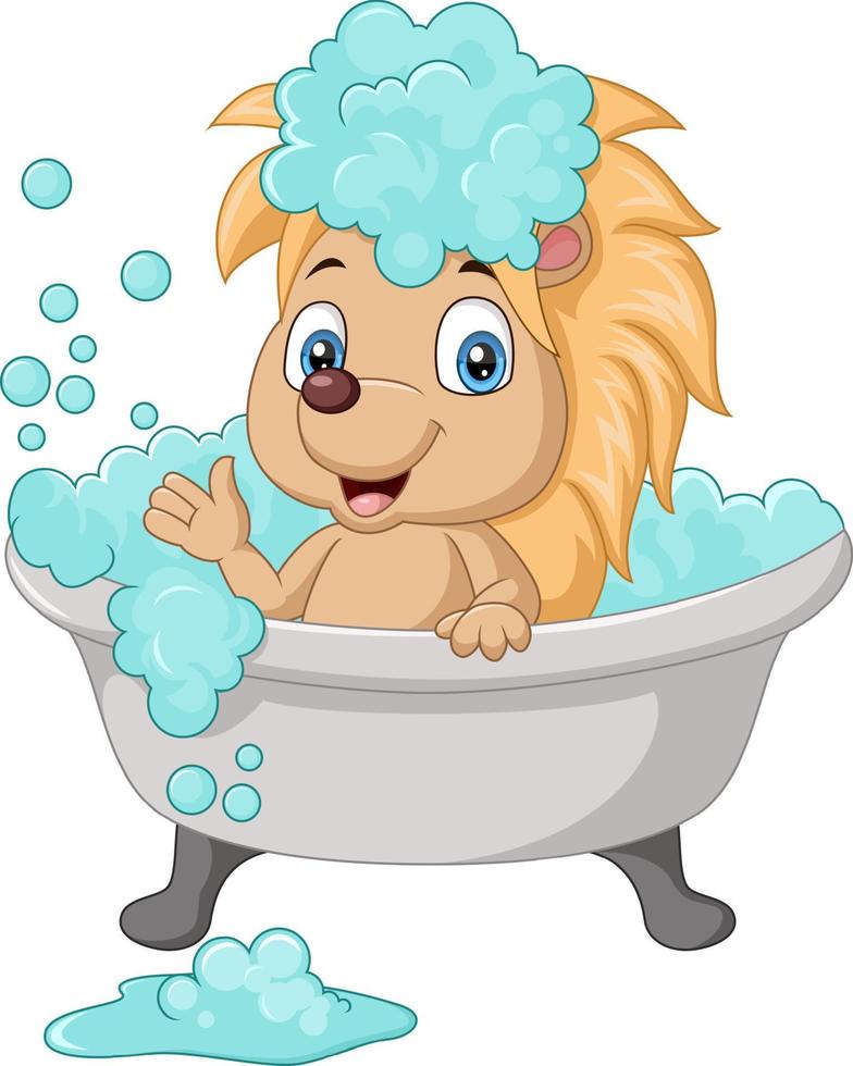 Cute hedgehog cartoon having a bath vector