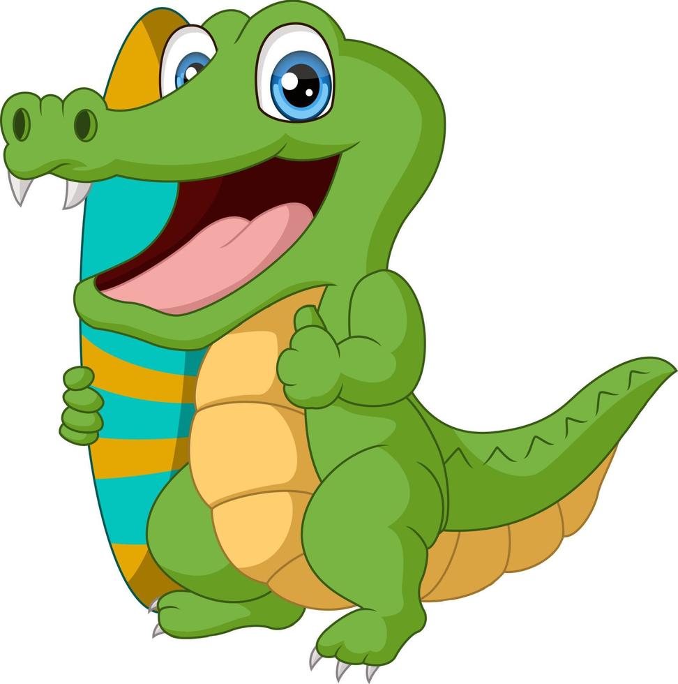 Cute alligator cartoon with surfboard vector