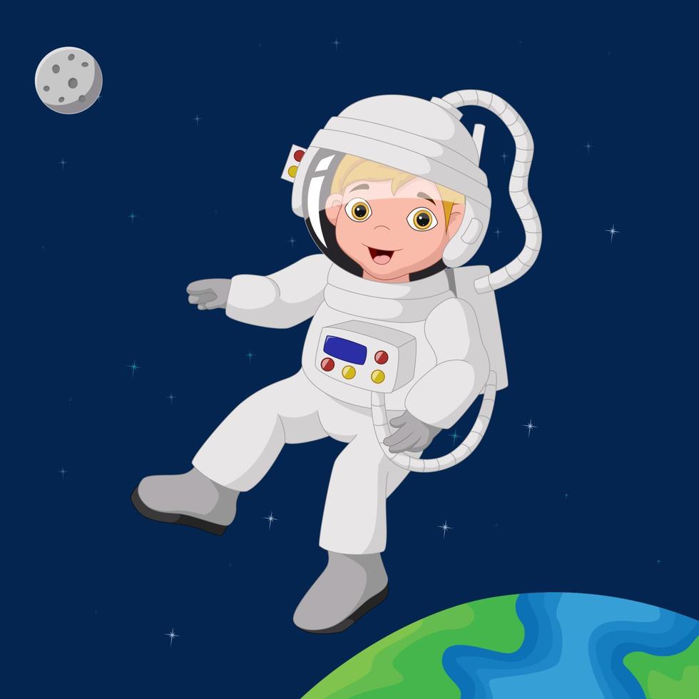 Cute boy astronaut cartoon in outer space vector