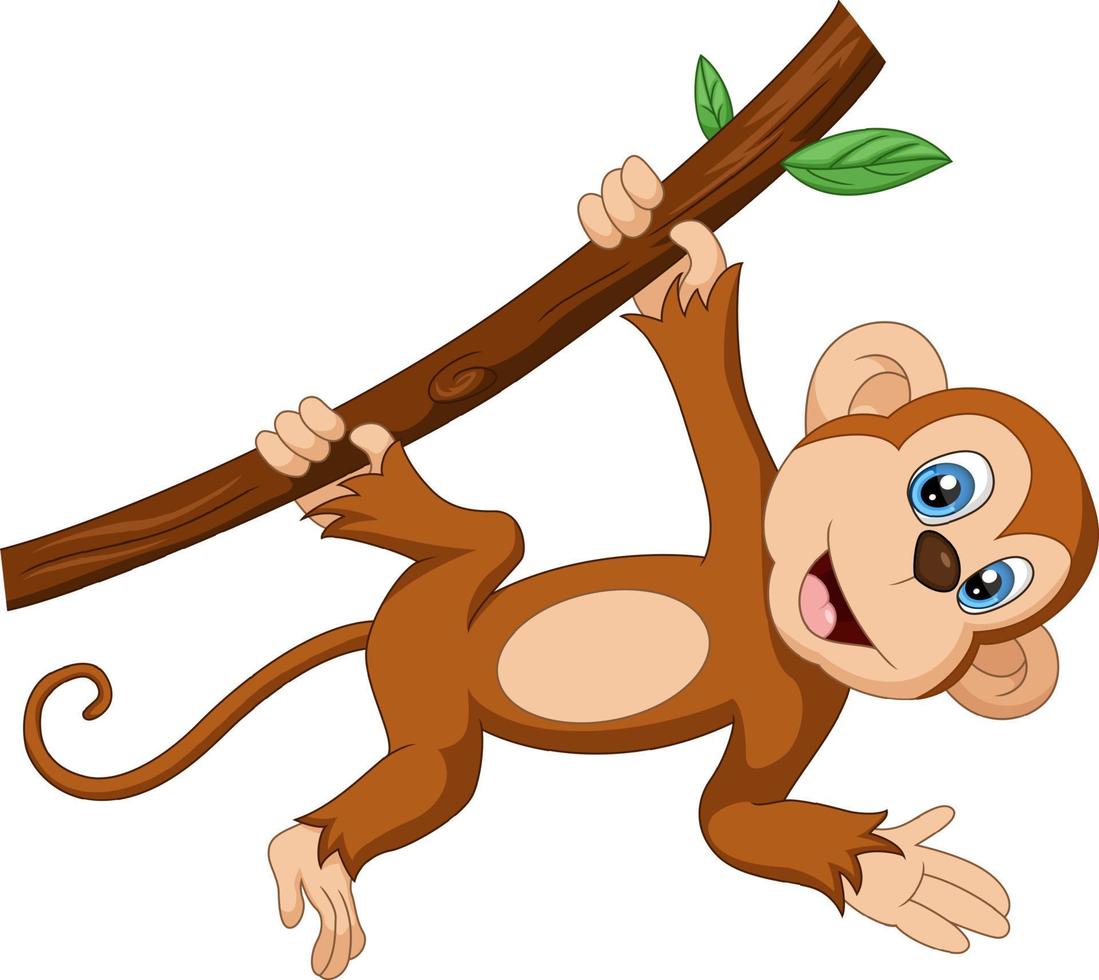 Cute little monkey cartoon on tree branch vector