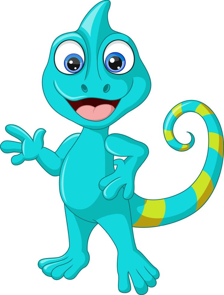 Cute chameleon cartoon waving hand vector