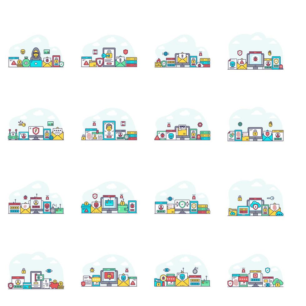 Pack of Security Flat Illustrations vector