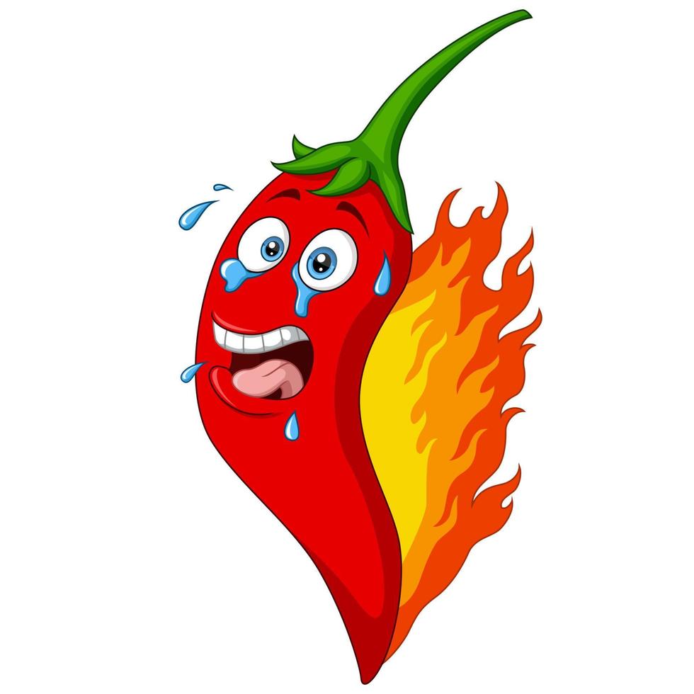 Red hot chili pepper breathing fire and sweating vector