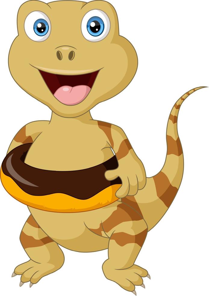 Cute chameleon cartoon with inflatable donut vector