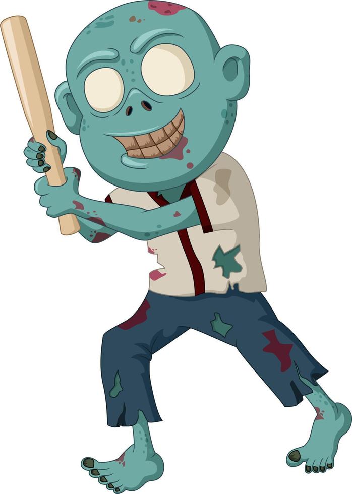 Cute zombie cartoon holding baseball bat vector