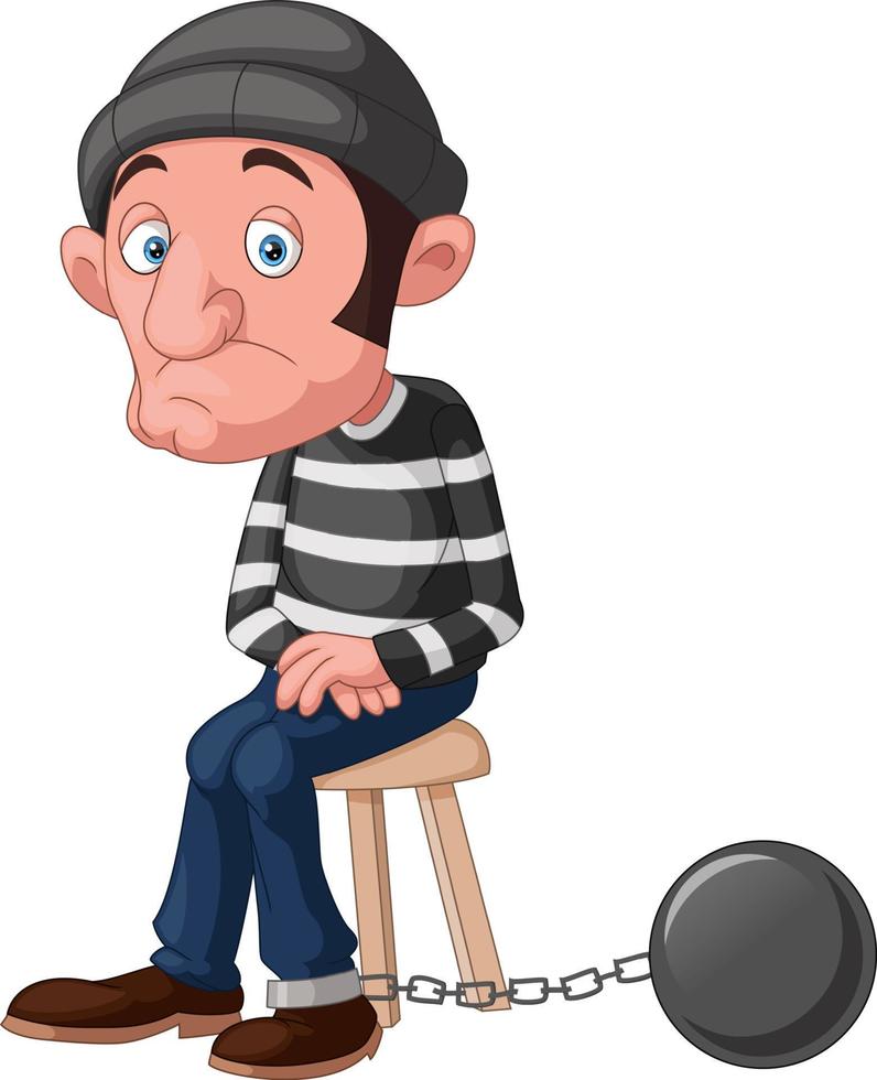 Thief cartoon sitting and prisoner chain ball vector