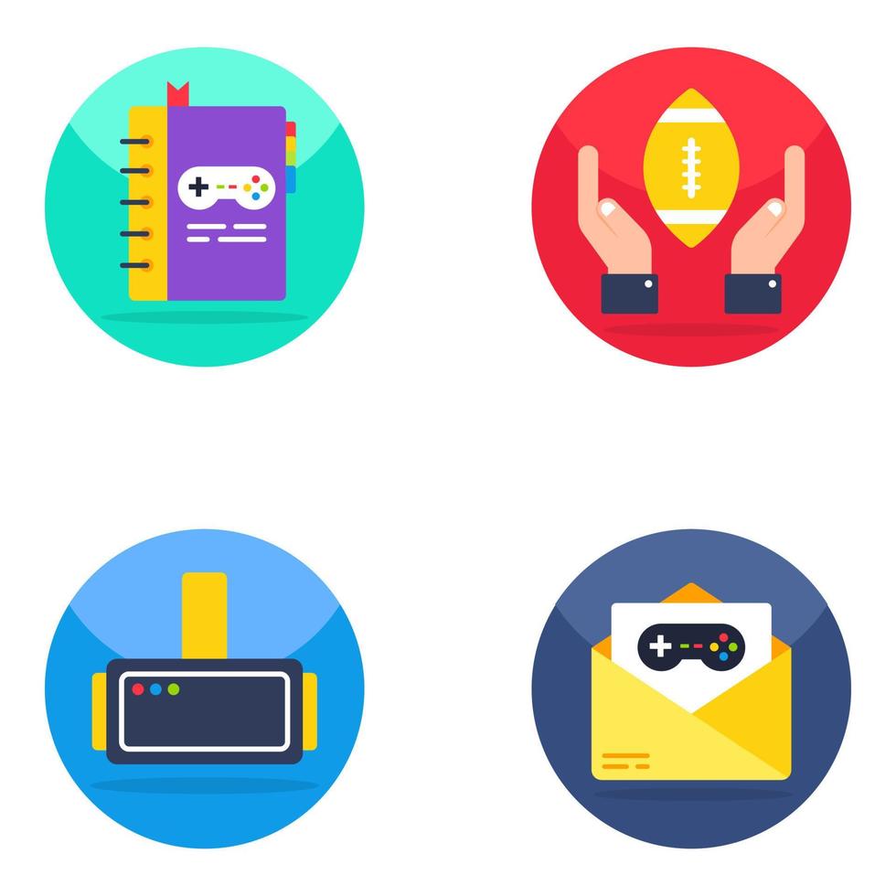 Pack of Sports and Video Games Flat Icons vector