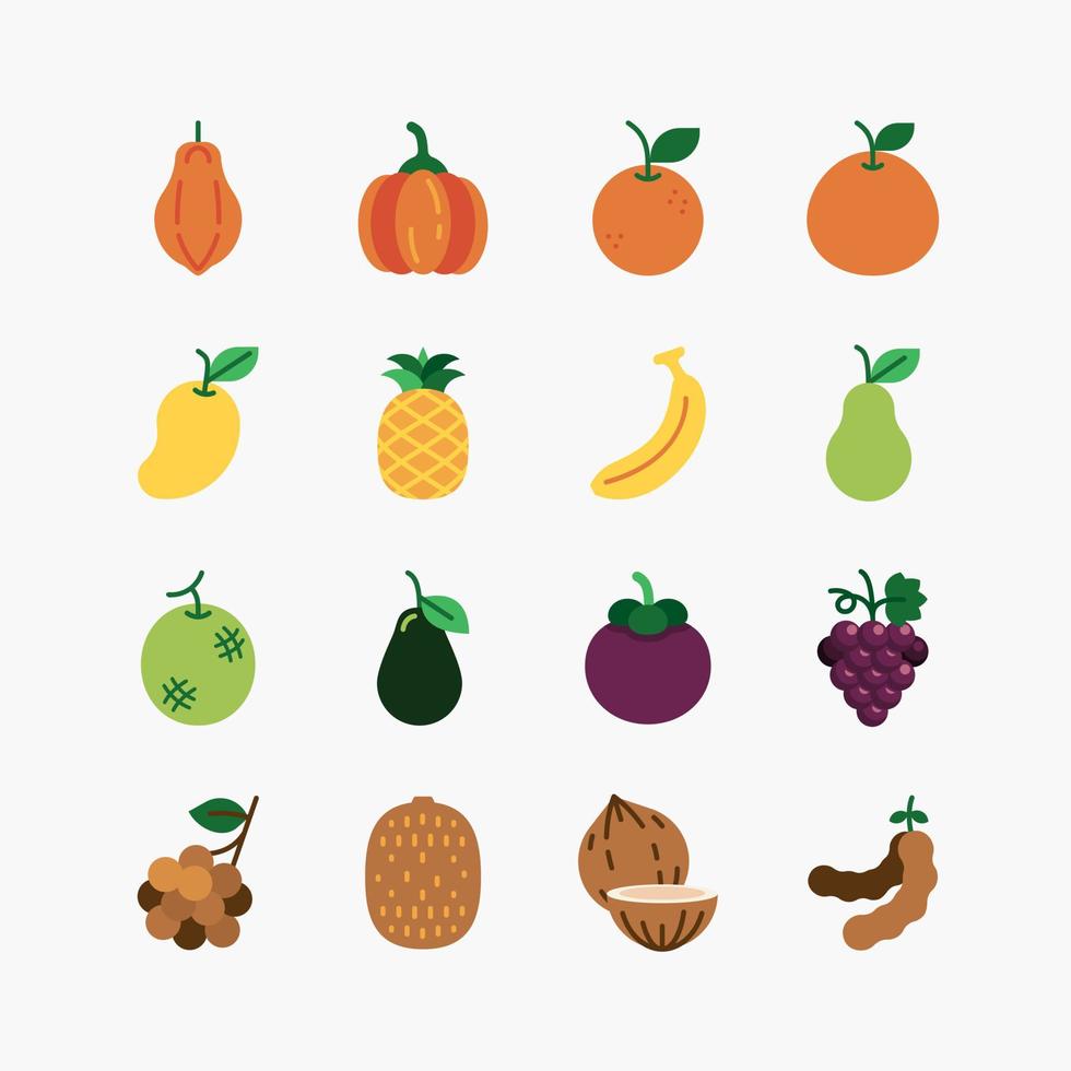 conjunto de iconos negros de frutas y bayas. sobre un fondo blanco. icono de vectores