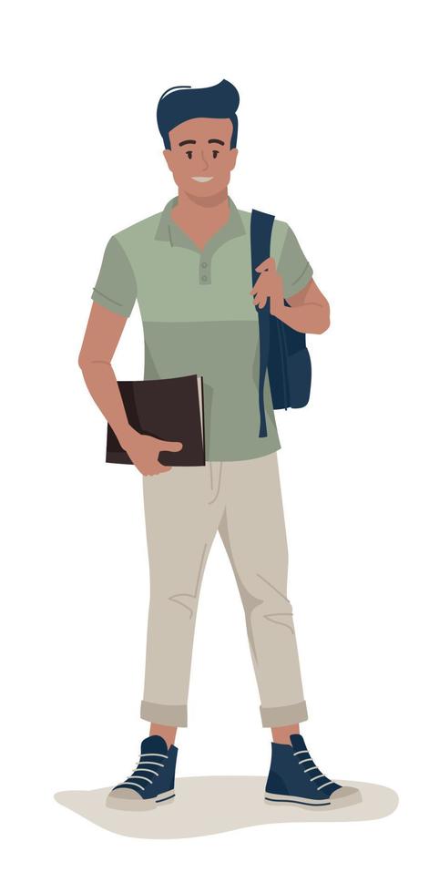 Students, pupils. Guy with books and briefcase. Back to school. Vector image.